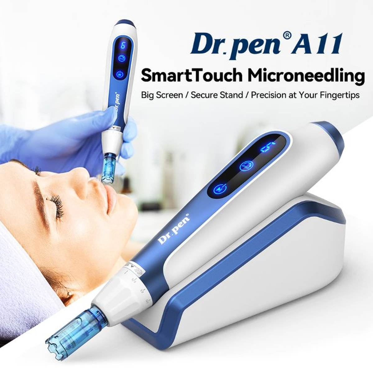Dr. Pen A11 Touchscreen-Handstück und Basis mit einer professionellen Demonstration
