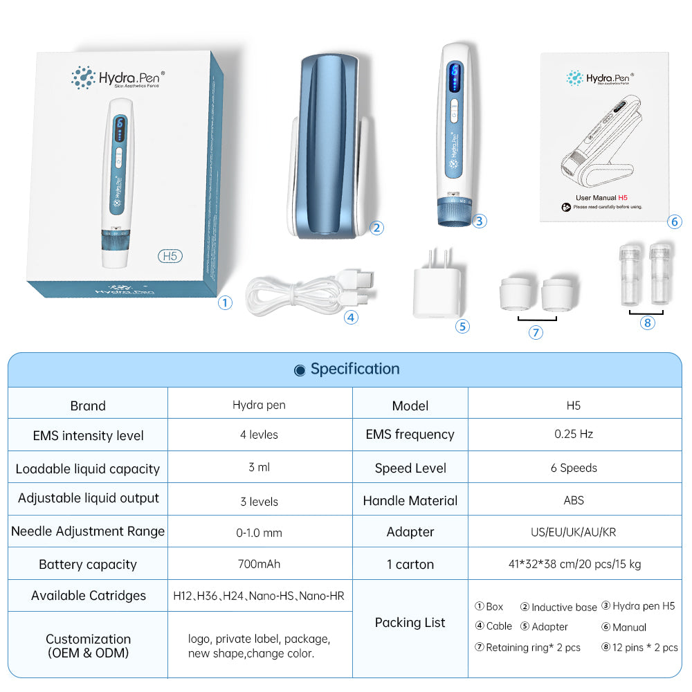 Abmessungen, Spezifikationen und Standardzubehörlayout des Hydra Pen H5
